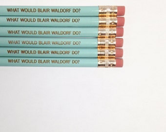 what would blair waldorf do engraved pencils in light baby blue. stocking stuffers