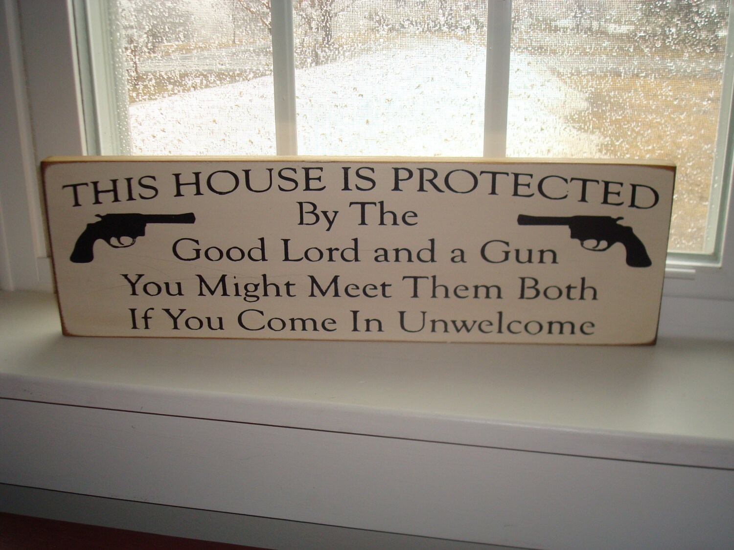Hand painted gun sign. Gun quote sign. by primitivesignsforyou