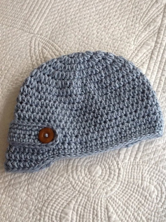 Newsboy Hat, Newborn Baby Boy Snuggly Crochet Baby Beanie in Blue, Baby Boy Hat, Newborn Boy Hat, Photo Prop, Crochet Hat