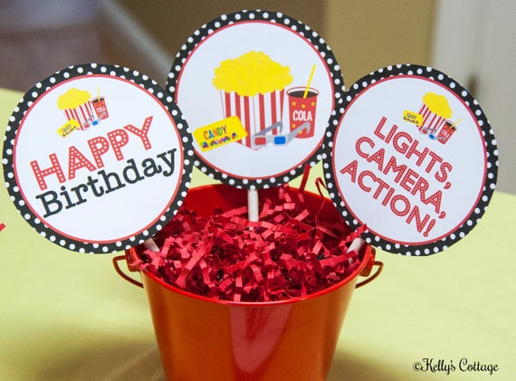 Movie Night Birthday 4 Inch Party Circles, Instant Download, Printable, Digital Il_570xn