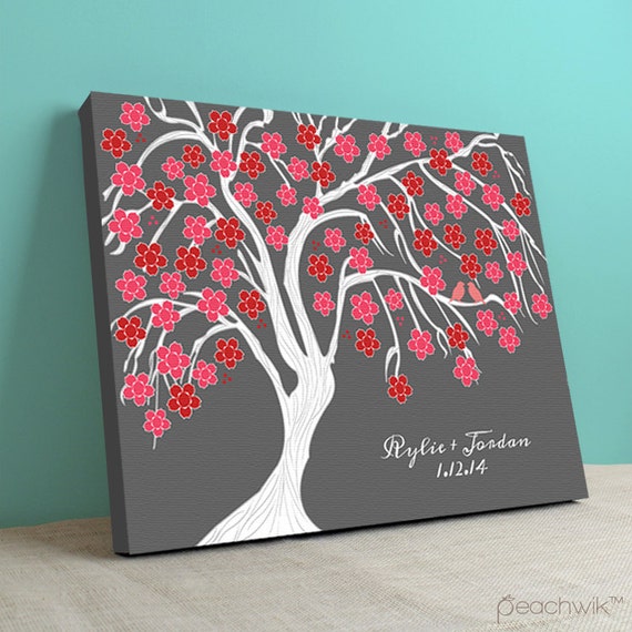 Guest Book Canvas Wedding Tree Cherrywik Multi by peachwik