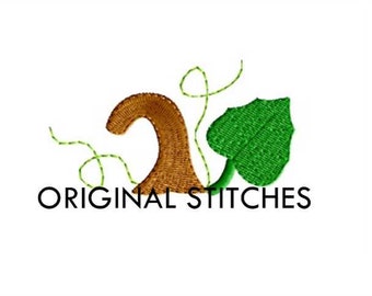 Pumpkin Stem and Leaf Monogram Dressing Mini Machine Embroidery Digital Design File