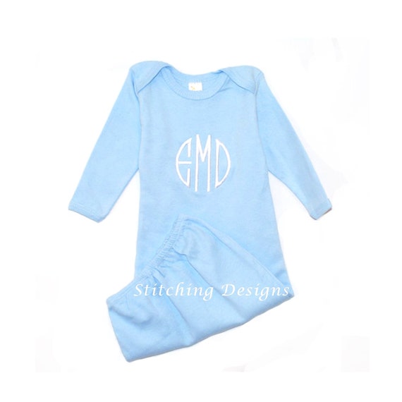 Monogram Infant Sleeper Gown Elastic Bottom by StitchingDesigns