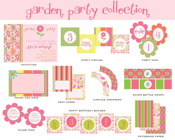 GARDEN PARTY BIRTHDAY Full Collection - Custom Printable Il_570xn