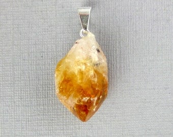 Citrine Point Pendant-- Raw Citrine Quartz Point Pendant with Silver Plated Bail