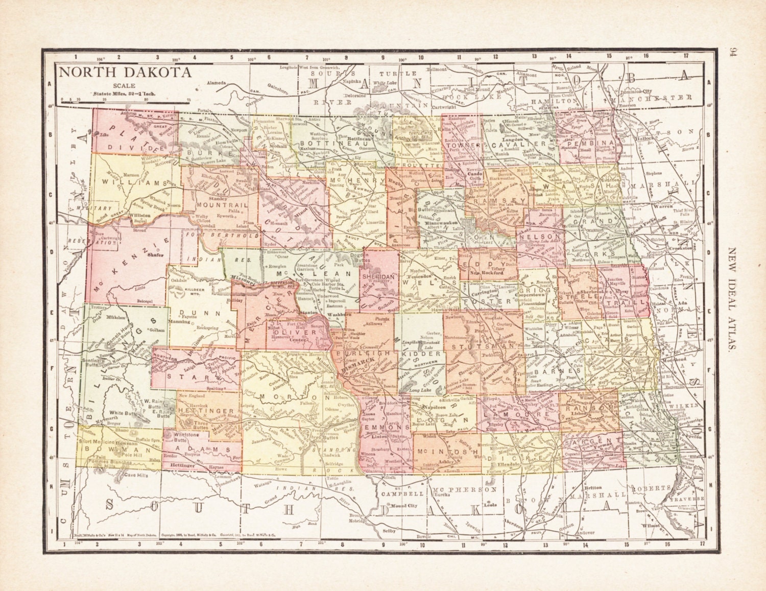 North Dakota Map of North Dakota Counties by ParagonVintagePrints