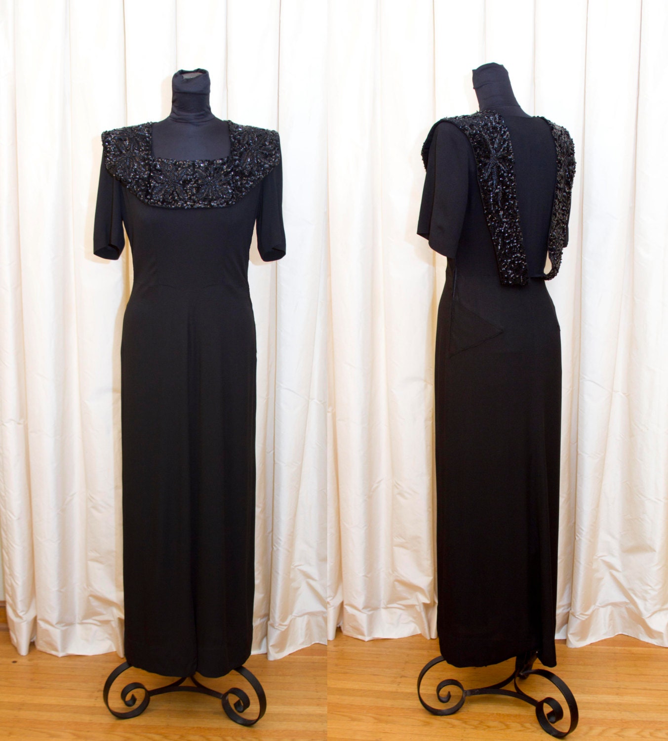 1940s Dress    Black Full Length Evening Gown By Garbohvintage