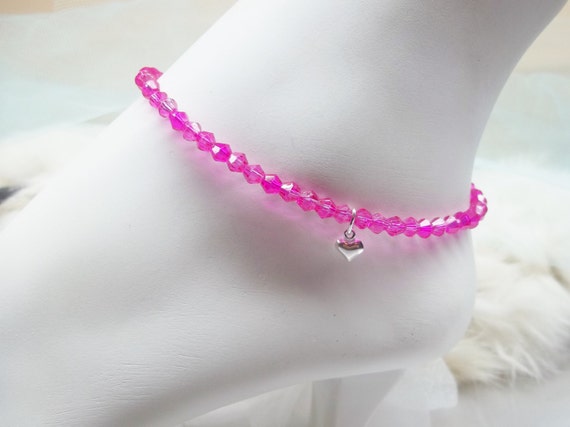 Hot Pink Anklet Crystal Anklet Fuschia by PearlsGemsnCrystals