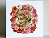 Marilyn Monroe inspired art, handmade card, retro art, 1950s art, pastel pink.