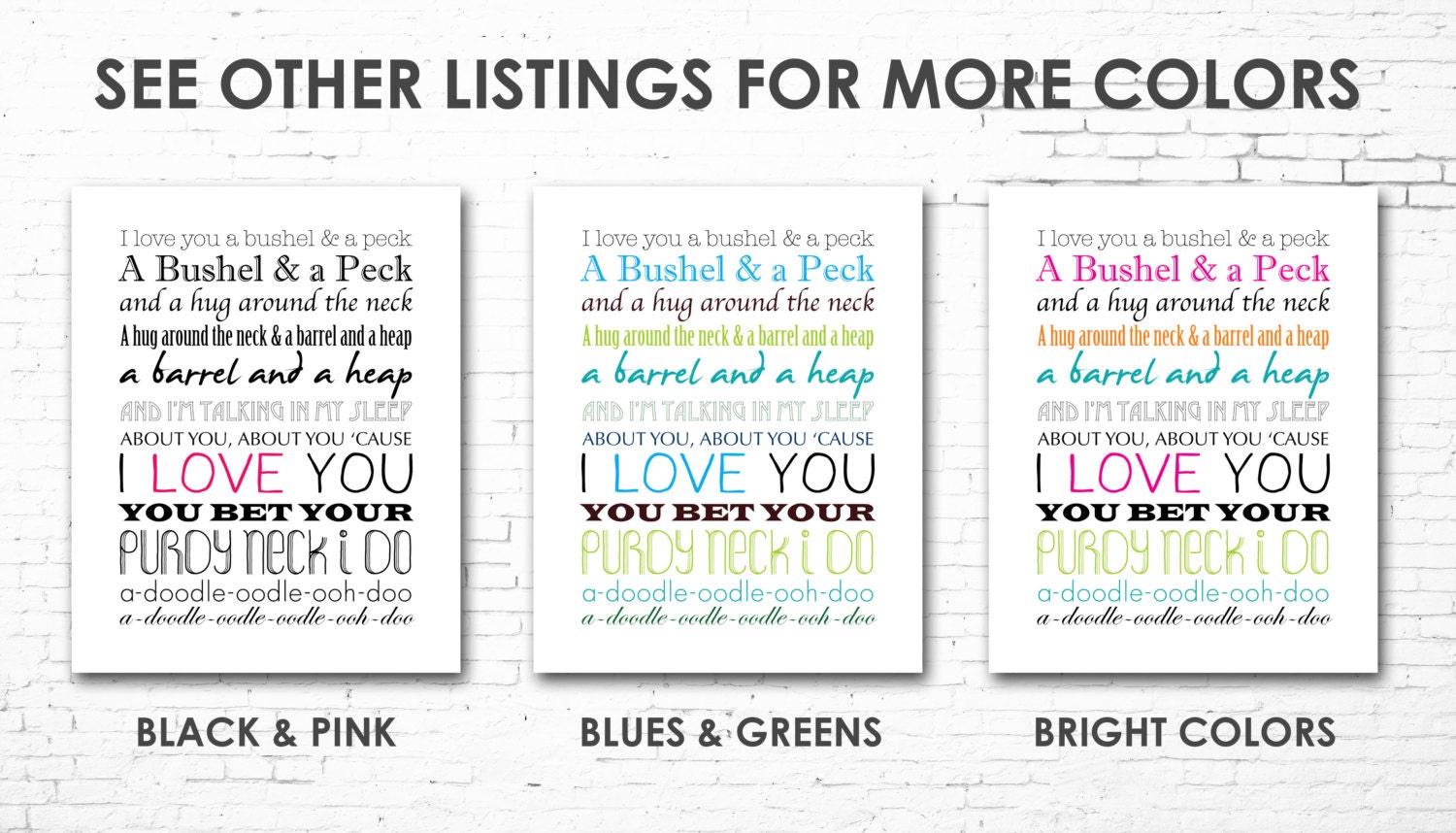 BUSHEL AND A PECK Printable Lyrics Artwork Grey &amp; Pink