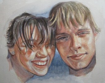 Couple's Portrait Custom Painting in Watercolor 4 x 6 inch, 5 x 7 inch, 8 x 10 inch