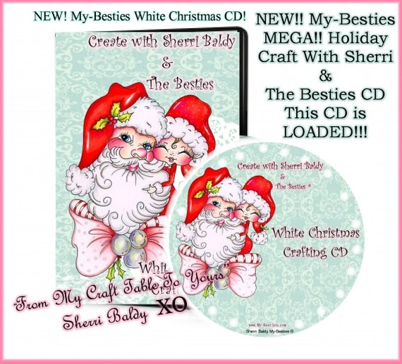 White Christmas MEGA CD ROM Digital Digi Stamps Color images Card toppers Papers 100s of Images Big Eyed Art My Bestie  By Sherri Baldy