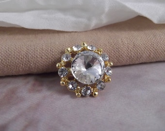 1 Round Crystal Rhinestone Small Brooch ~~~ Gold Tone ~~~ BROO6~1G
