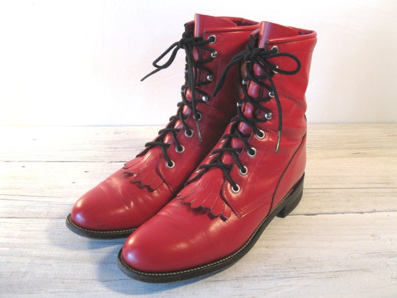 Vintage Cowboy Boots JUSTIN Red Lacer Roper Boots by EllumBranch