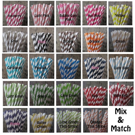 25 YOUR CHOICE Retro Vintage Striped Polka Dot Star Paper Straws Il_570xn