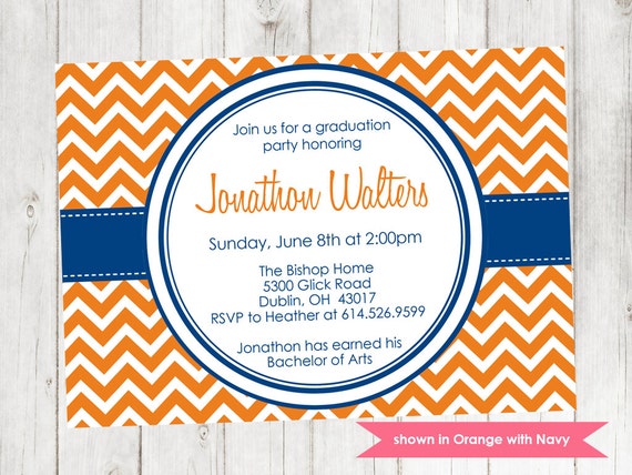 Chevron Graduation Party Invitation - Printable Graduation Themed Invite - Colors and Text Customizable Il_570xn