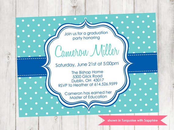 Printable Graduation Party Invitation - Graduation Themed Polka Dot Invite - Colors and Text Customizable Il_570xn