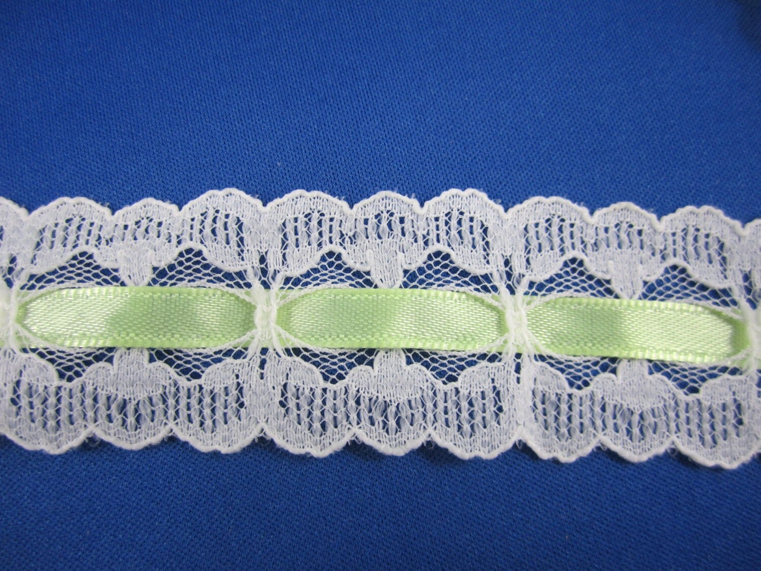 Vintage ribbon LACE TRIM white lace with yellow ribbon 1 yard