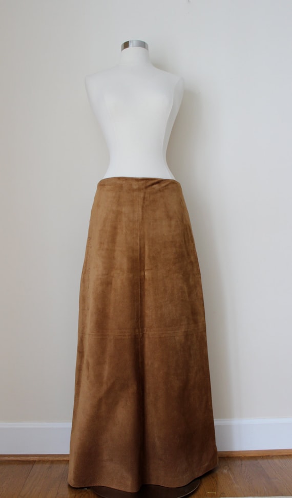 Long Suede Maxi Skirt Brown Suede Skirt Long by ChippedGREENchair