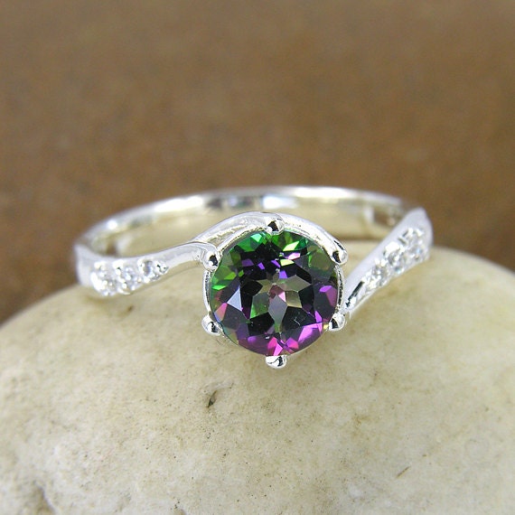 Mystic Topaz & Swarovski Crystal Ring in 925 Sterling Silver.