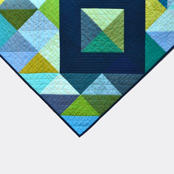 Geometric Blue Quilt Modern Quilt Geometric by TwiggyandOpal