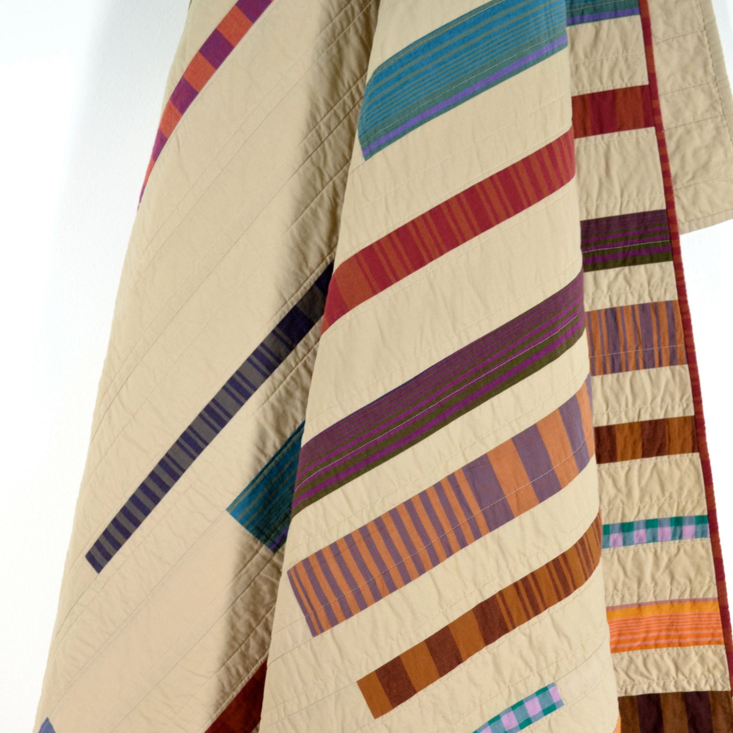 Modern Twin Quilt Neutral Bedding Stripe Quilt Khaki