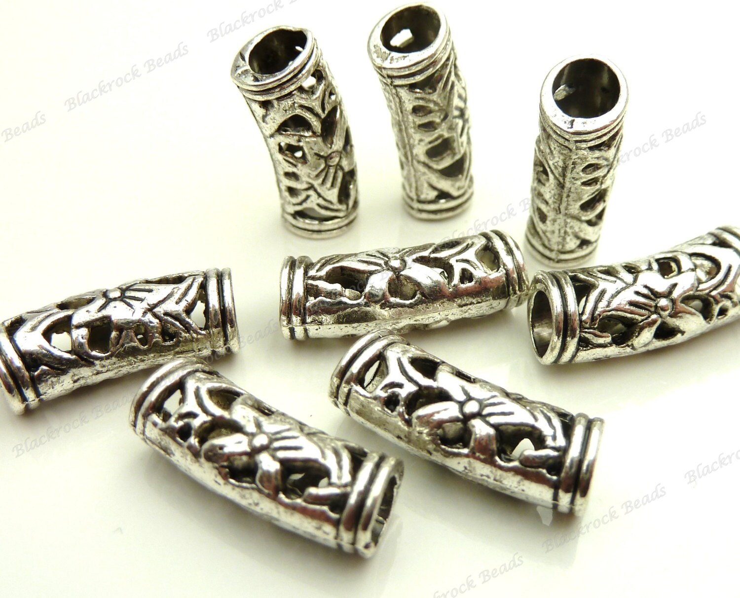 10 Curved Hollow Tube Beads 19x7mm Antique by BlackrockBeads