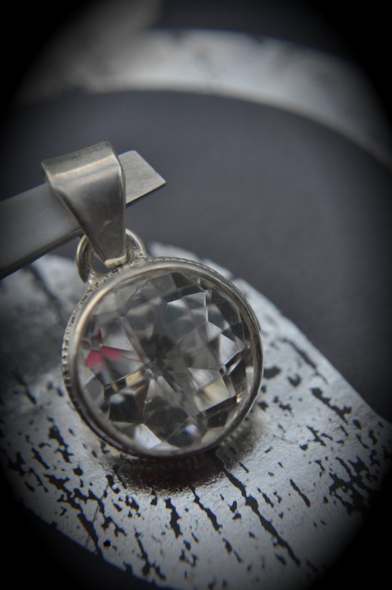 Genuine Solid Sterling Silver Faceted Clear Quartz Pendant