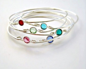 Birthstone Bangle,Sterling Silver bangle,Mom Bracelets,Silver Bangle, Mom Gift,Grandma gift, Birthstone Jewelry