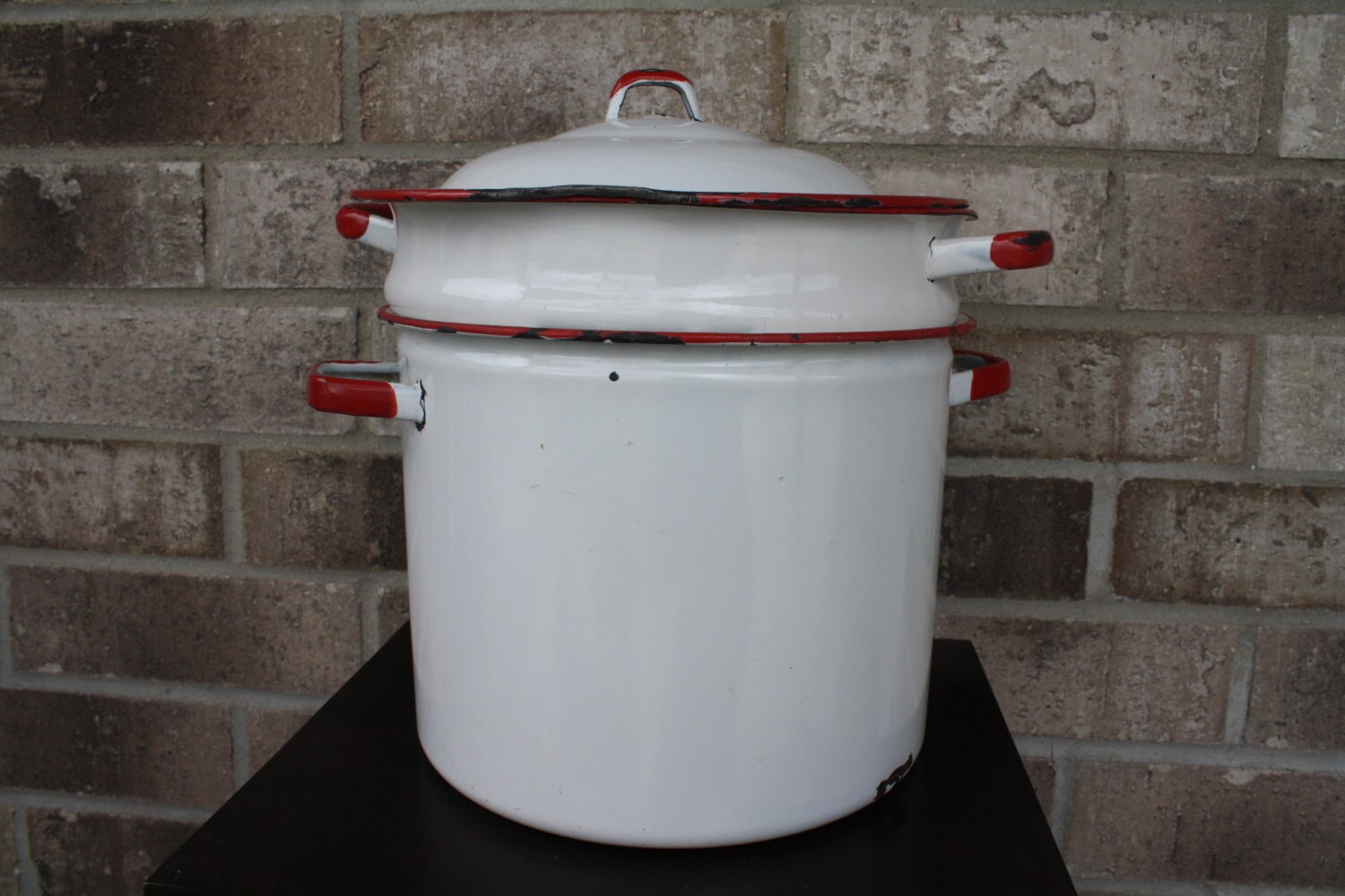 Vintage Enamel Steam Pot Enamel Cookware by VintagelyConstructed