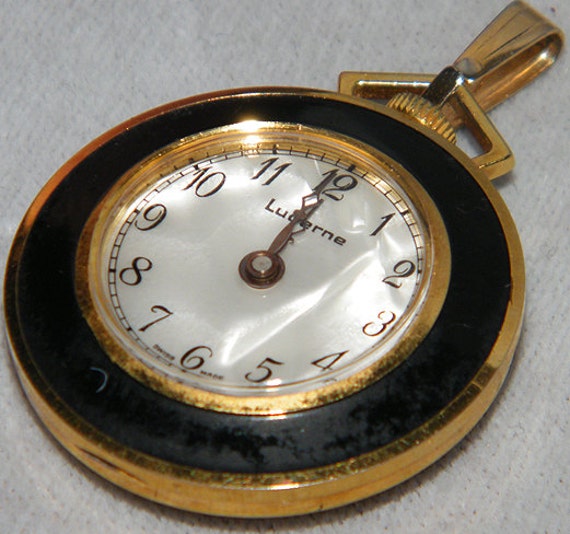 Swiss Made Lucerne Gold Tone Enamel Mechanical Pendant Watch
