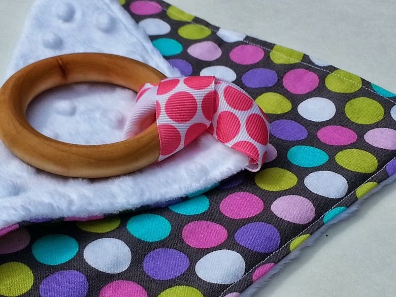 Teething Ring Minky Teething Blanket with Natural Maple Wood