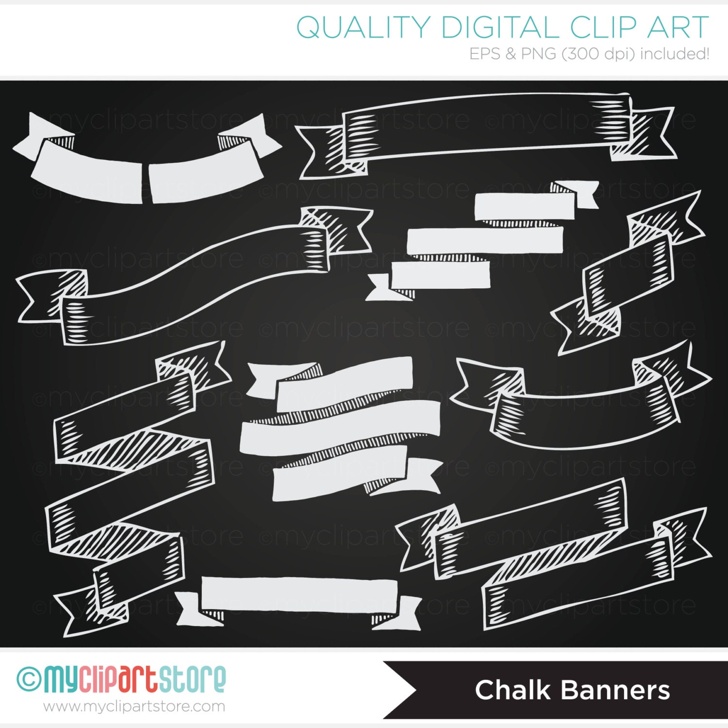 Blackboard / Chalk Ribbon Banners / Blog Header by MyClipArtStore