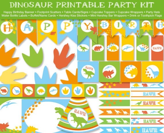 Dinosaur Printable Party Kit, Happy Birthday, Instant Download