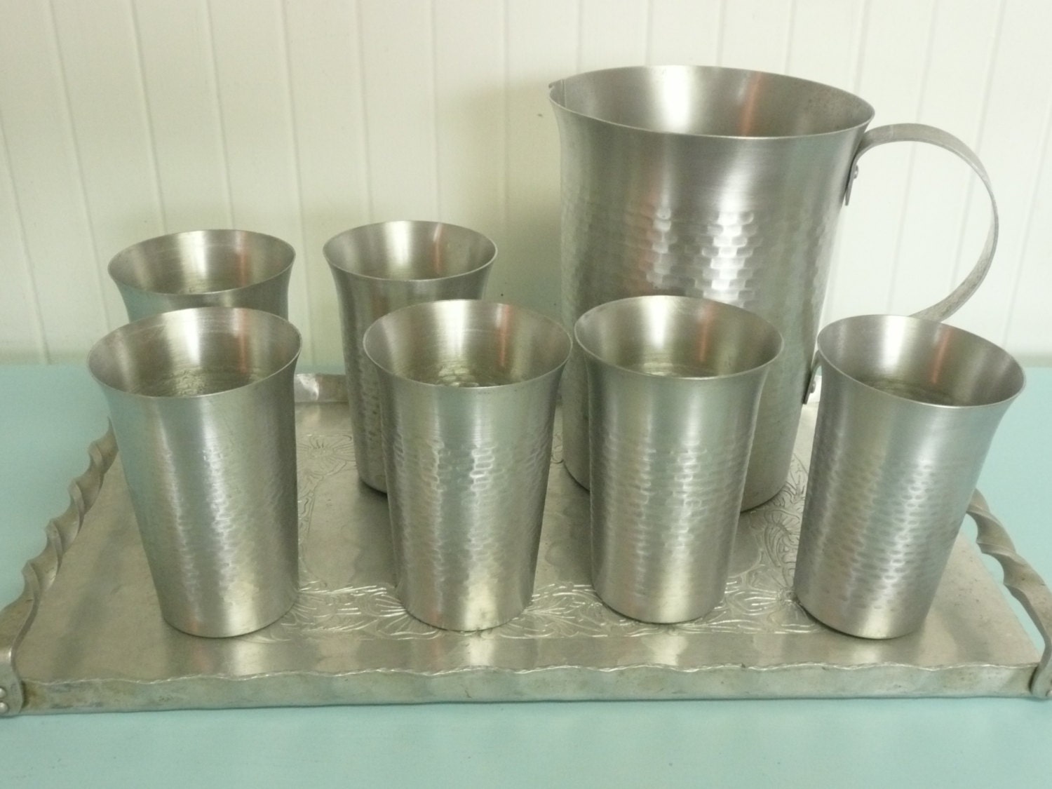 Vintage HAMMERED Aluminum Matching Set Nasco Italy Water