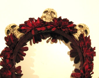 Skull Headband- Day of the Dead Headpiece- Flower skull headpiece- skull Headband- Music Fest- Skull headdress -Skelton headband- Skulls