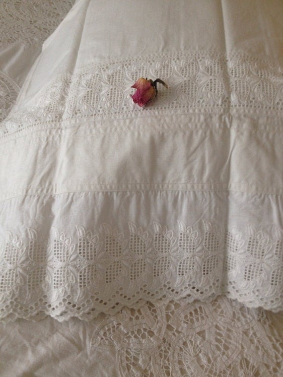Vintage white lace pillowcase antique white shabby chic lace