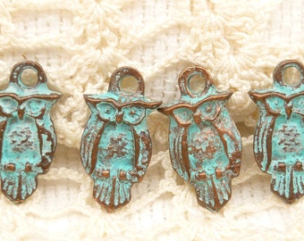 Tiny, Rustic, Vintage Look, Owl Charms - Mykonos Casting Beads (6) - M7 - X0235