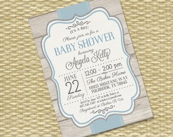 Printable Baby Boy Shower Invitation Rustic Baby Shower Sip and See Baby Sprinkle Diaper Wipes Blue Grey, Any Colors, Any Event