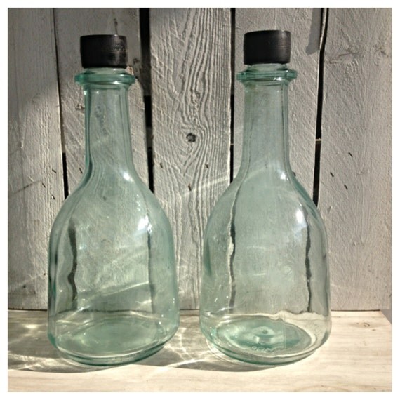 SALE Vintage mint green glass bottles / aqua glass by MellaFina