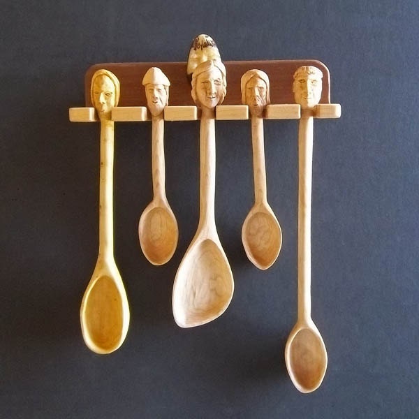 Set of five spoons with holder