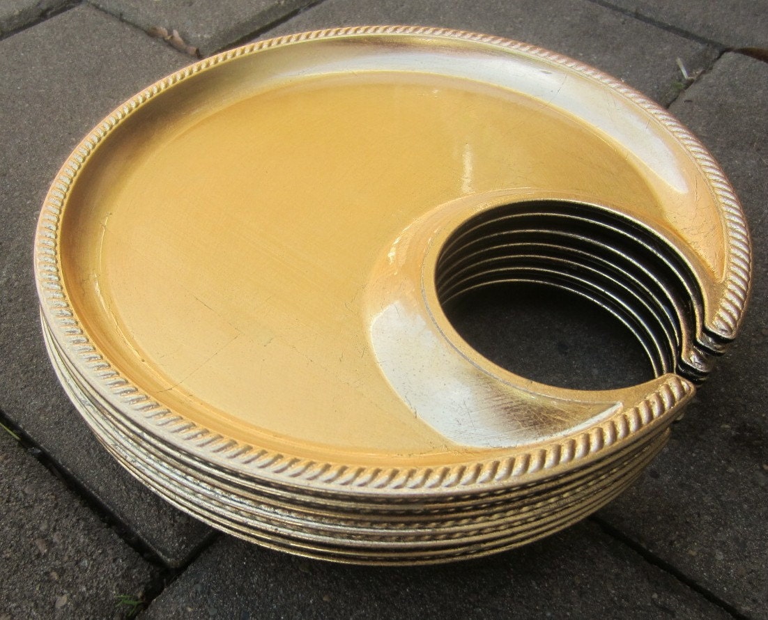 Party Plates with Beverage Holder Set of 7 Metallic Gold