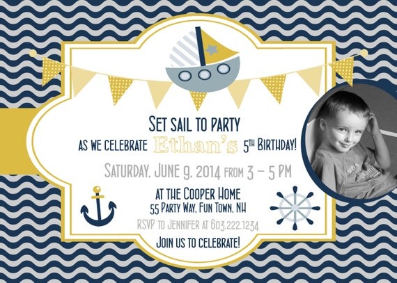 Sailboat Birthday Invitation - Nautical Birthday Party Invitation 