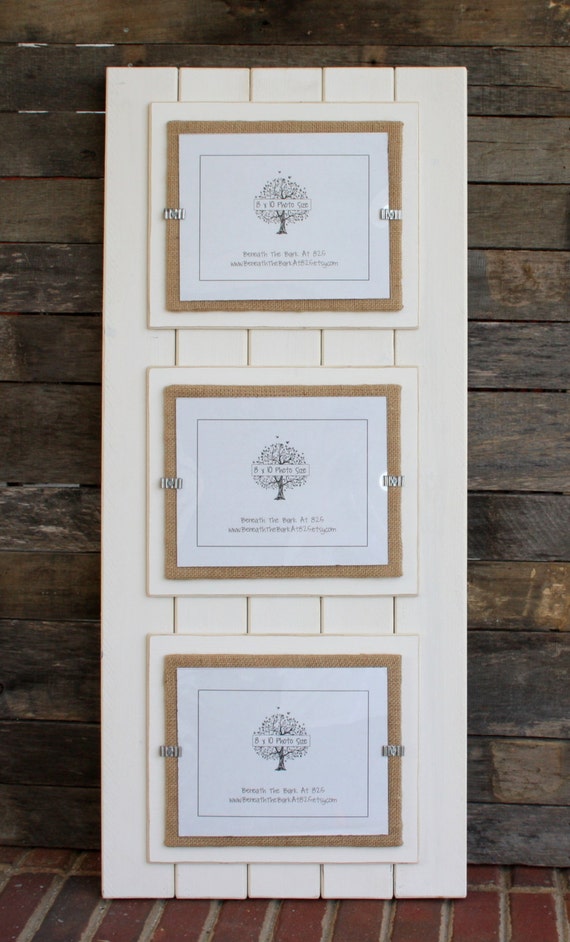 Triple 8x10 Picture Frame Wood Distressed Edges Double