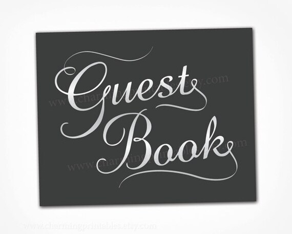 Printable Guest Book Sign - INSTANT DOWNLOAD - Digital PDF File - Black and White Wedding Calligraphy Sign - Please Sign Our Guestbook Table Il_570xn