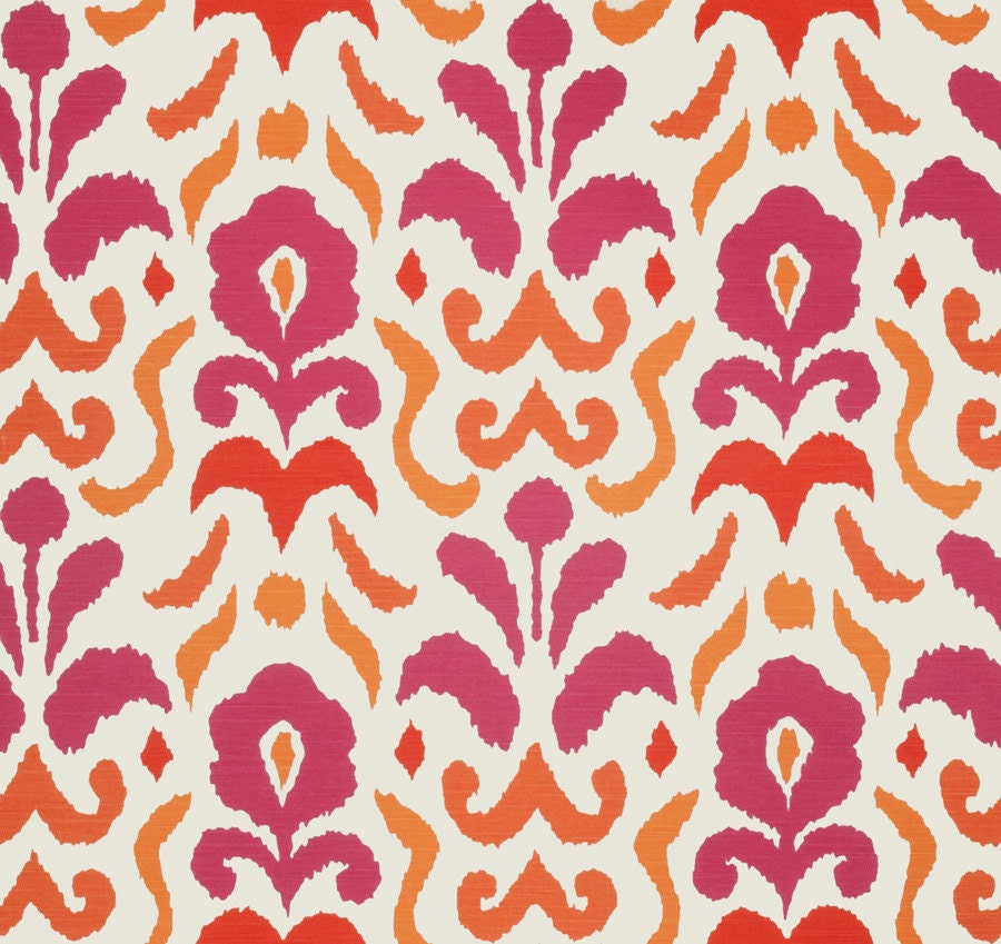 Hot Pink and Orange Ikat Upholstery and Drapery Fabric