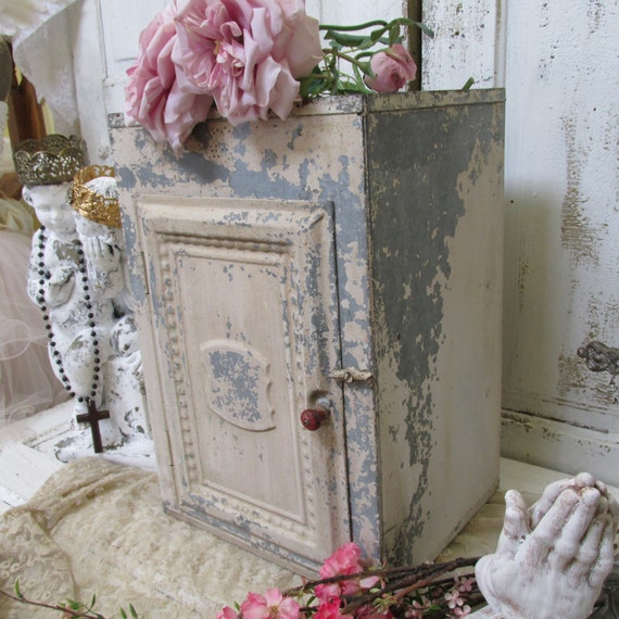 Shabby chic metal antique food storage large chippy