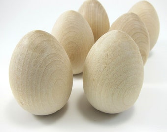 6 Large Wooden Eggs | Unfinished Wood Egg. Hen Size Wooden Easter Eggs, Natural Wood Eggs