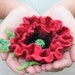 Red Poppy / Felt flower brooch / Wool Felt Jewelry / Felted flower with green leaves / shades red
