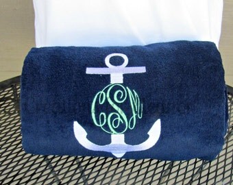 Monogrammed Beach Towel, Personalized Beach Towel, Anchor Monogram Towel, Nautical Monogram Beach Towel, Bridesmaids Gift, Teachers Gift
